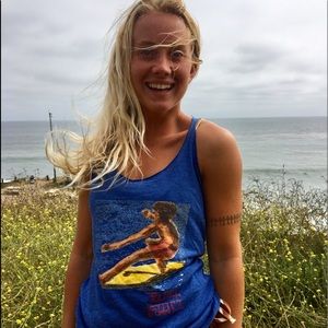 Rebel Buddha buttons blue tank top